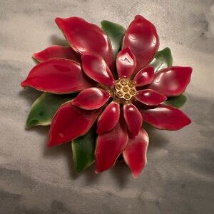 Enamel and Rhinestone Pointsettia Brooch